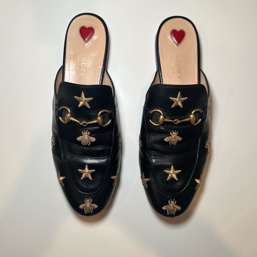 GUCCI Princetown mule with bee and star embroidery